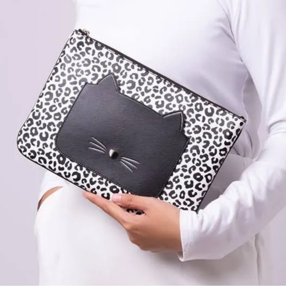 Like New Kate Spade Meow Cat Large Zip Pouch Clutch - Picture 3 of 10